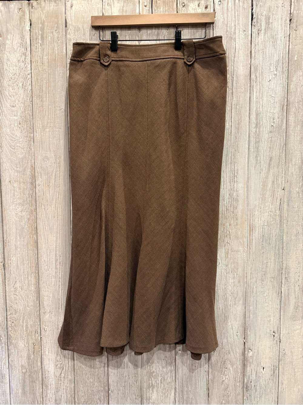 Worthington Brown A-Line Midi Skirt with Button Waist Detail NWT